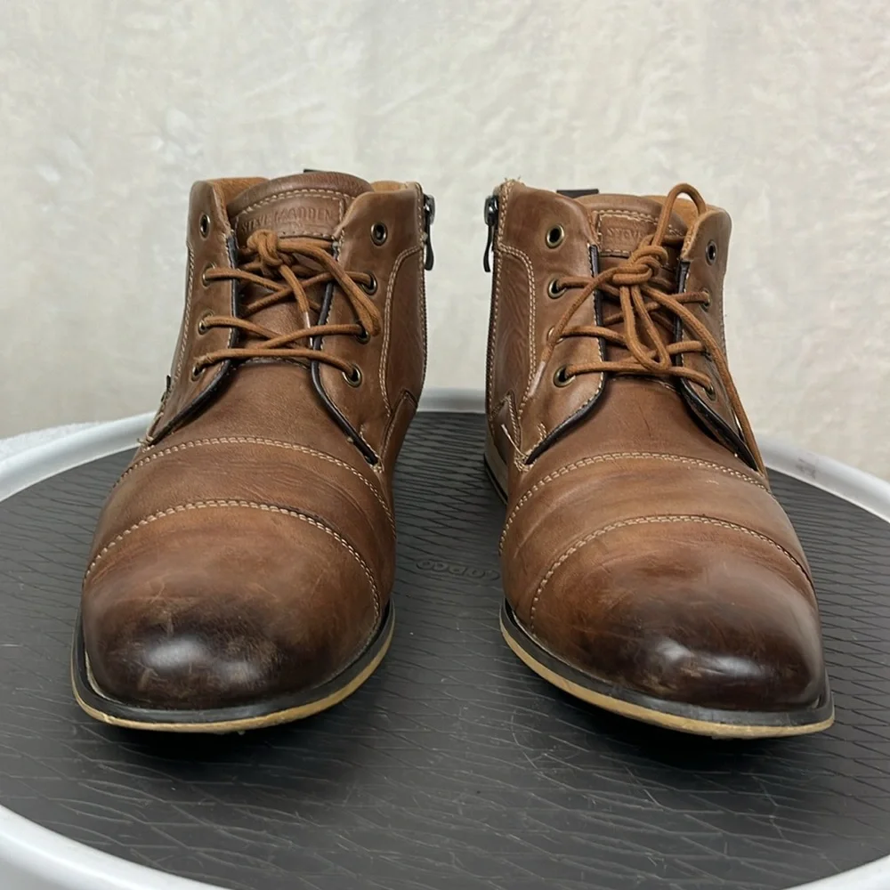 Steve Madden Johnnie Brown Leather Lace Side Zip Mens Dress Chukka Boots